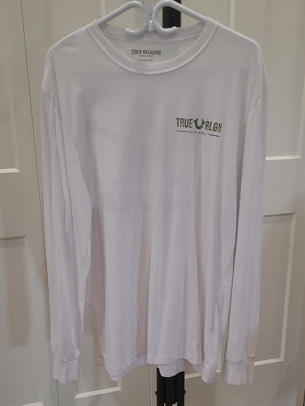 True Religion White Long Sleeve Buddha Graphic Crew Tee